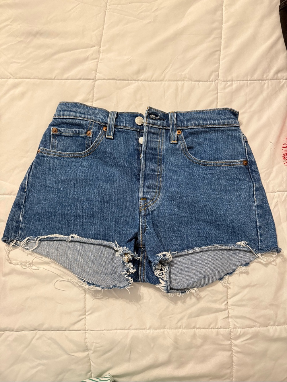 Levi's Blue High-Rise Distressed Denim Cutoff Shorts